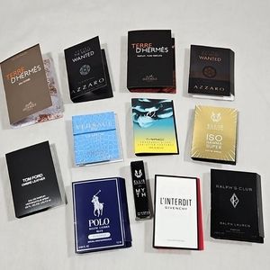 Designer Fragrance Sample Sprays Mens 12 pcs Polo Blue Hermes Versace Tom Ford